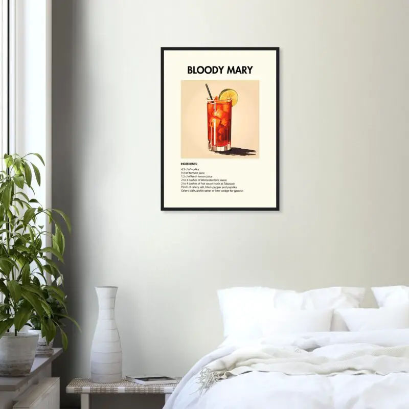 Bild på en av våra drinkposters, med motiv av drinken Bloody Mary.