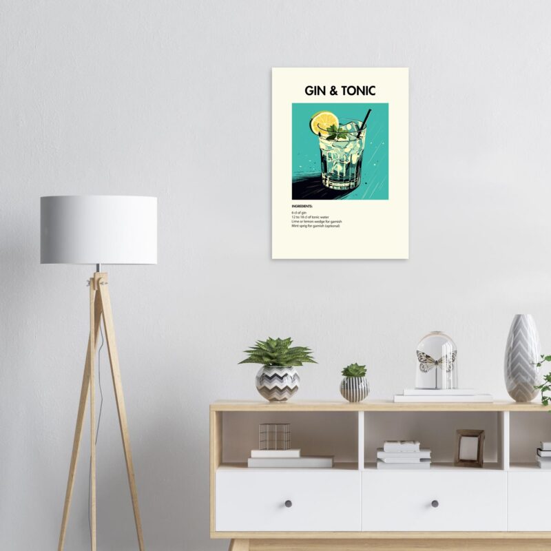 Bild på en av våra drinkposters, med motiv av drinken Gin & Tonic.