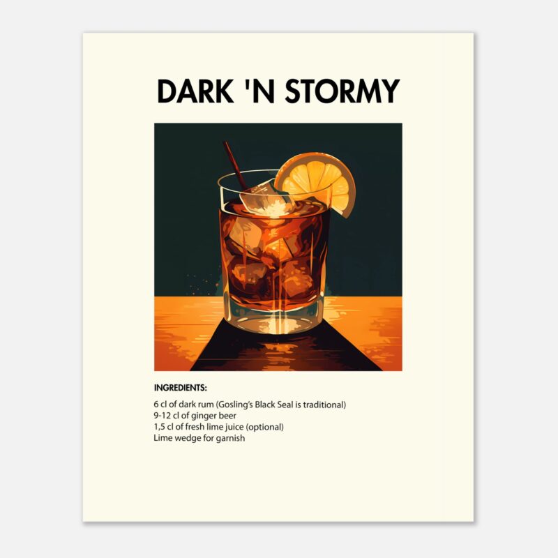 Bild på en av våra drinkposters, med motiv av drinken Darn n Stormy.