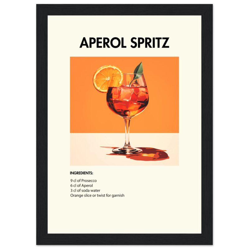 Bild på en av våra drinkposters, med motiv av drinken Aperol Spritz.