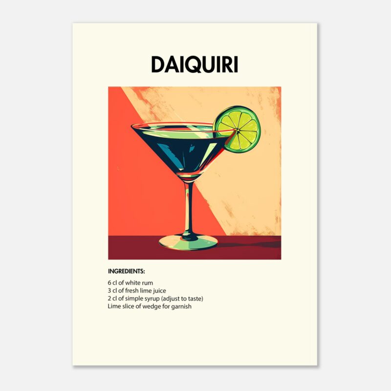 Bild på en av våra drinkposters, med motiv av drinken Daiquiri.