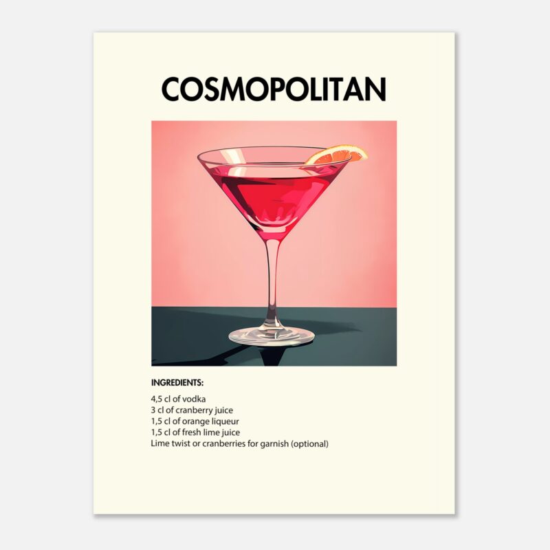 Bild på en av våra drinkposters, med motiv av drinken Cosmopolitan.