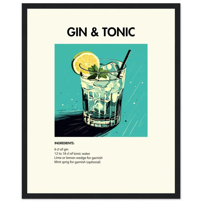 Bild på en av våra drinkposters, med motiv av drinken Gin & Tonic.