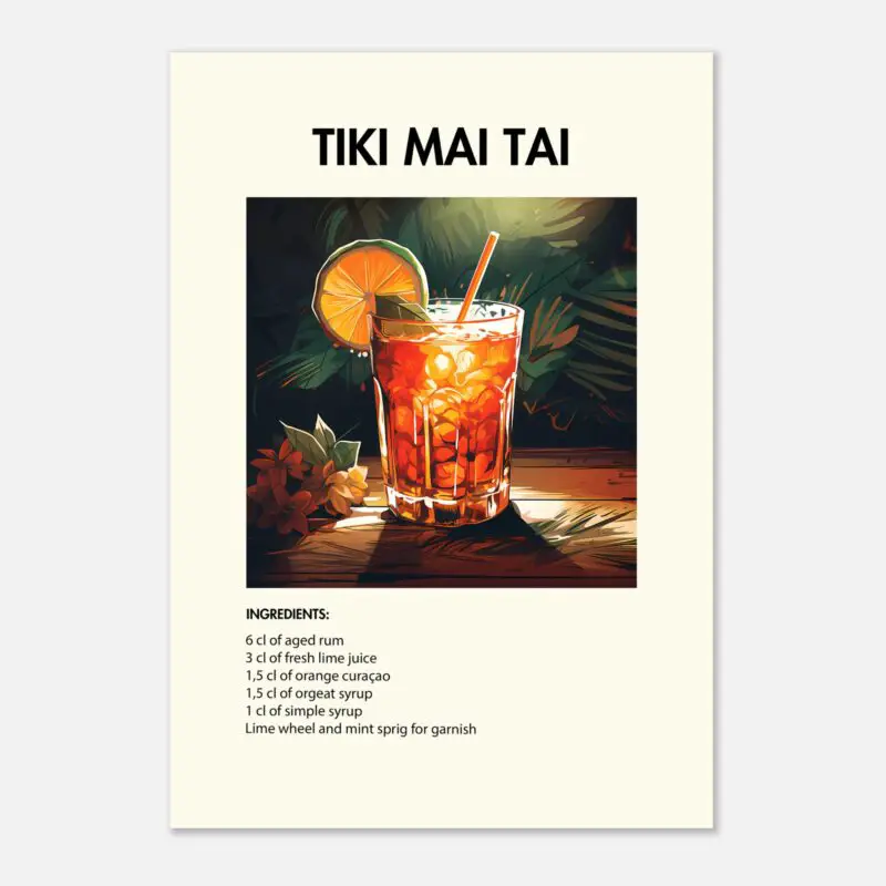 Bild på en av våra drinkposters, med motiv av drinken Tiki Mai Tai.