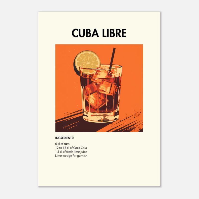 Bild på en av våra drinkposters, med motiv av drinken Cuba Libre.