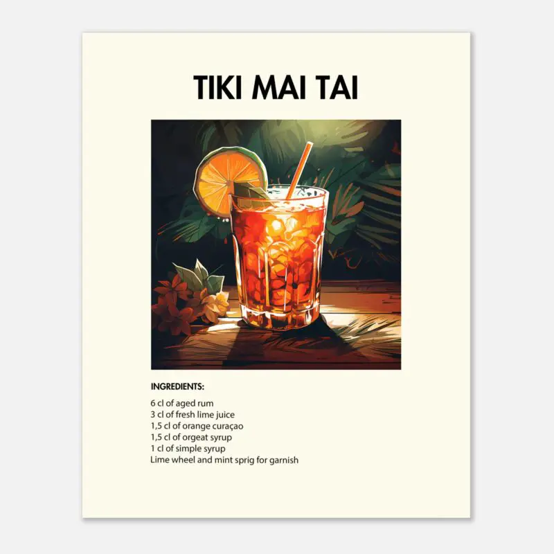 Bild på en av våra drinkposters, med motiv av drinken Tiki Mai Tai.