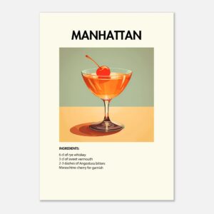 Bild på en av våra drinkposters, med motiv av drinken Manhattan.