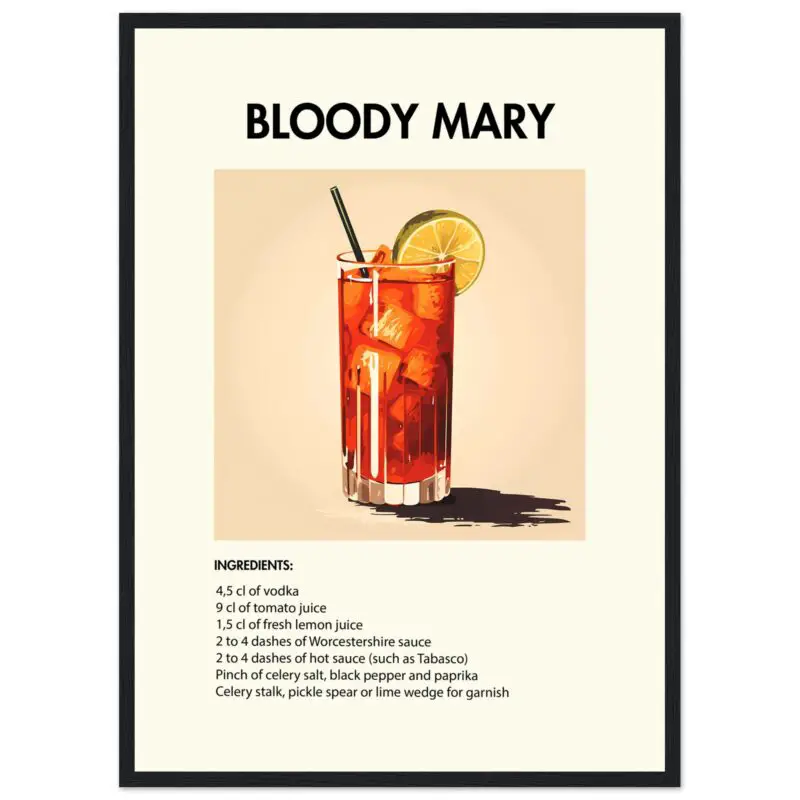 Bild på en av våra drinkposters, med motiv av drinken Bloody Mary.