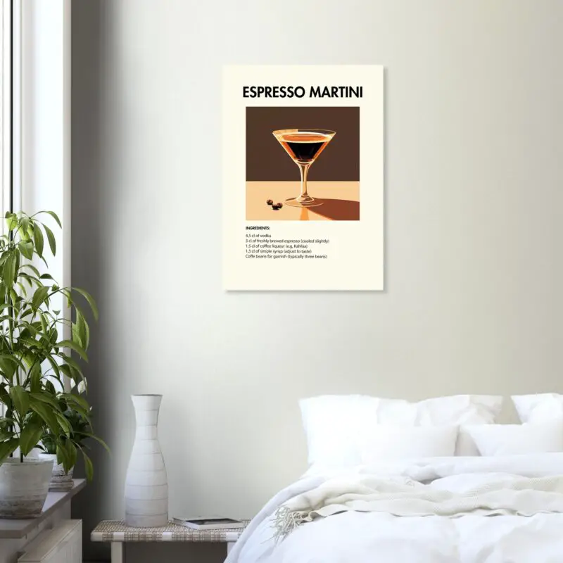 Bild på en av våra drinkposters, med motiv av drinken Espresso Martini.