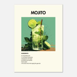 Bild på en av våra drinkposters, med motiv av drinken Mojito.