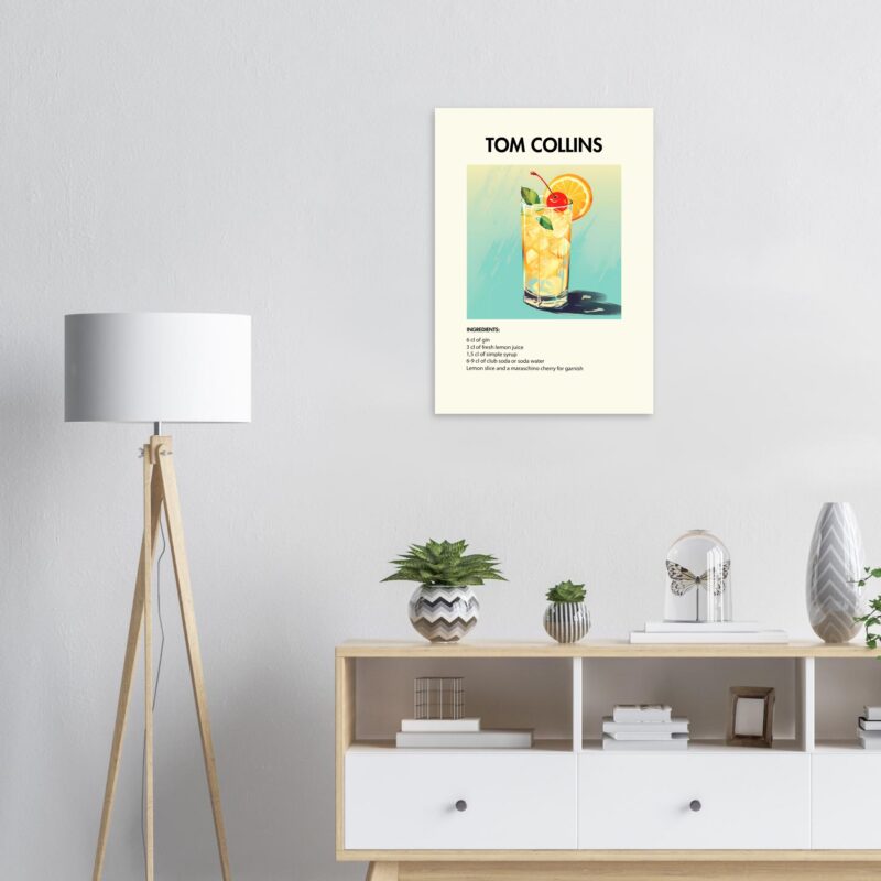 Bild på en av våra drinkposters, med motiv av drinken Tom Collins.