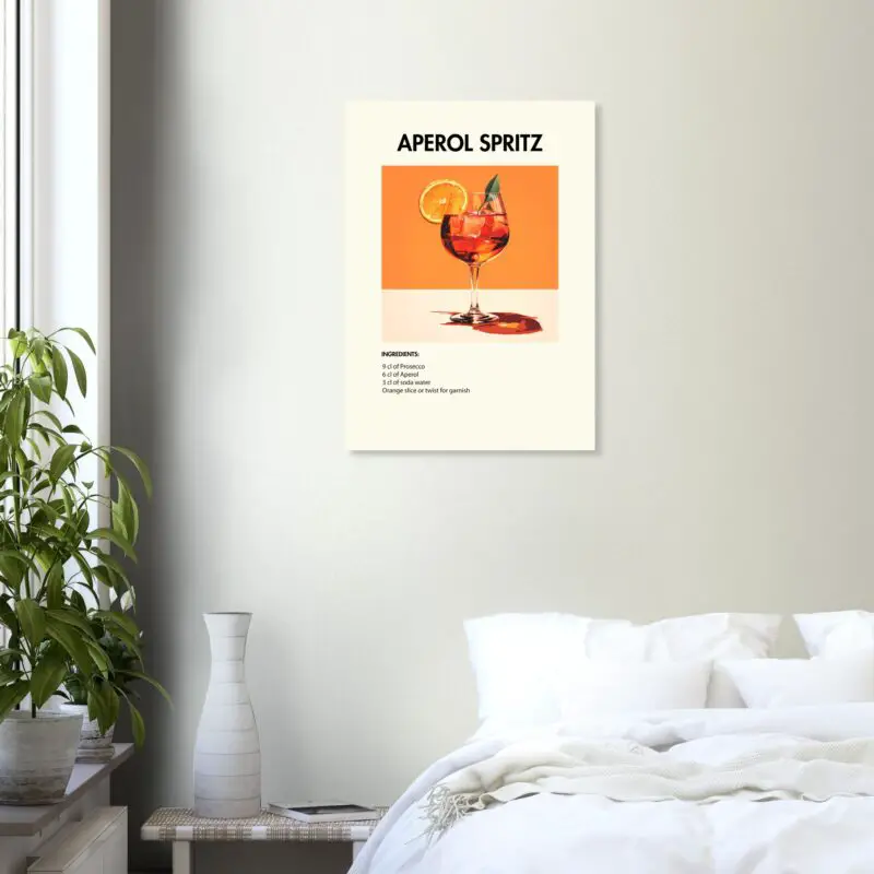 Bild på en av våra drinkposters, med motiv av drinken Aperol Spritz.