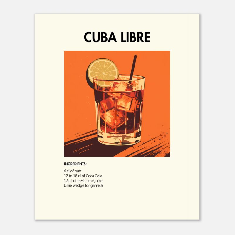 Bild på en av våra drinkposters, med motiv av drinken Cuba Libre.