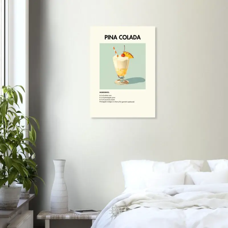 Bild på en av våra drinkposters, med motiv av drinken Pina Colada.