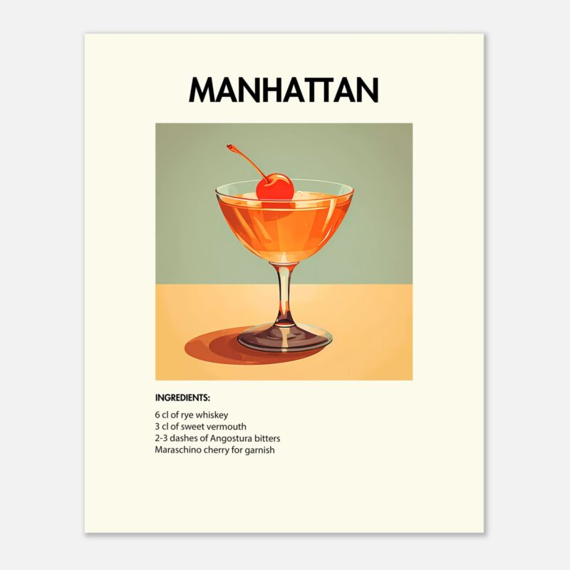 Bild på en av våra drinkposters, med motiv av drinken Manhattan.