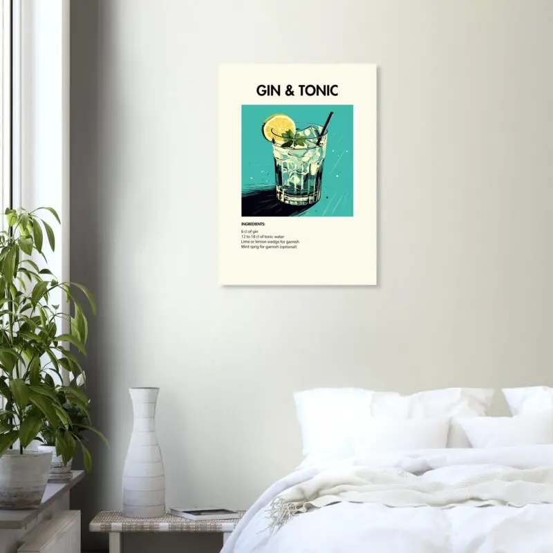 Bild på en av våra drinkposters, med motiv av drinken Gin & Tonic.