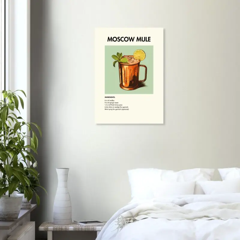 Bild på en av våra drinkposters, med motiv av drinken Moscow Mule.