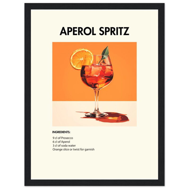 Bild på en av våra drinkposters, med motiv av drinken Aperol Spritz.