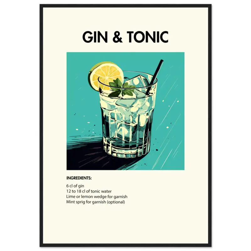 Bild på en av våra drinkposters, med motiv av drinken Gin & Tonic.