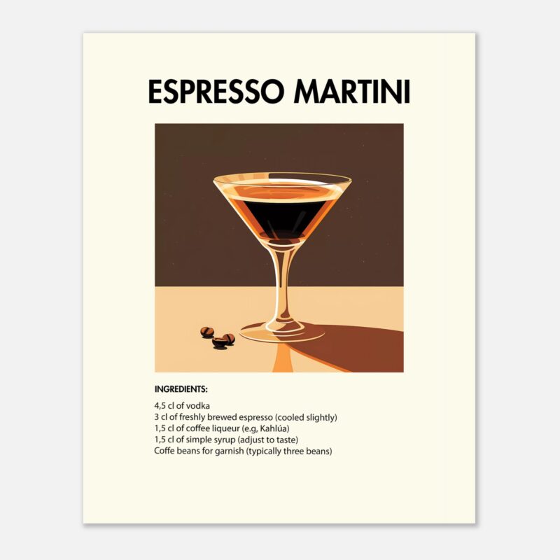 Bild på en av våra drinkposters, med motiv av drinken Espresso Martini.