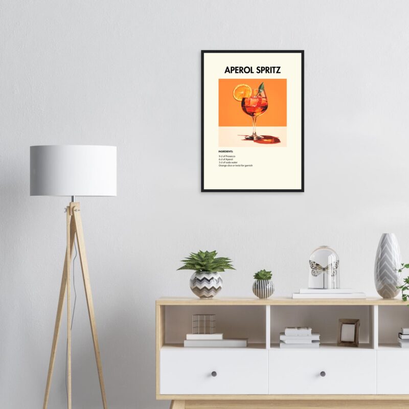 Bild på en av våra drinkposters, med motiv av drinken Aperol Spritz.