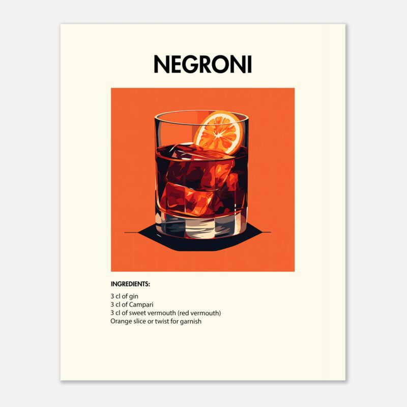 Bild på en av våra drinkposters, med motiv av drinken Negroni.