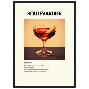 Bild på en av våra drinkposters, med motiv av drinken Boulevardier.