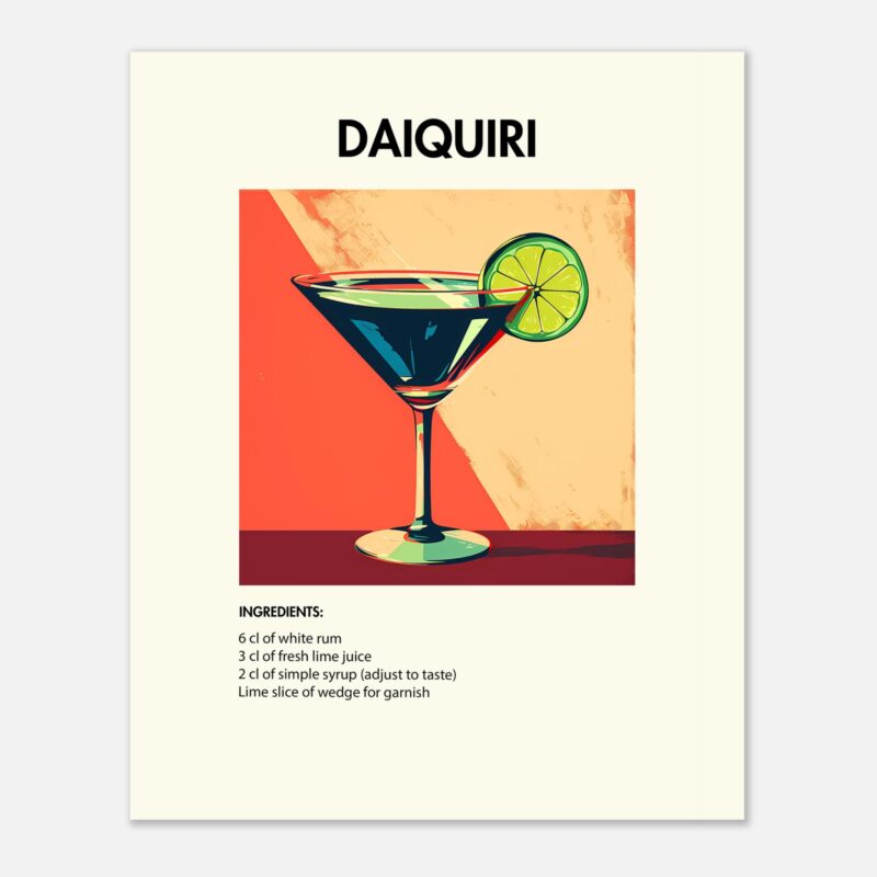 Bild på en av våra drinkposters, med motiv av drinken Daiquiri.