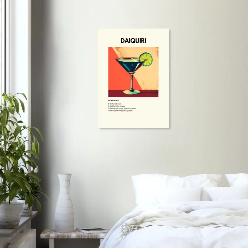 Bild på en av våra drinkposters, med motiv av drinken Daiquiri.