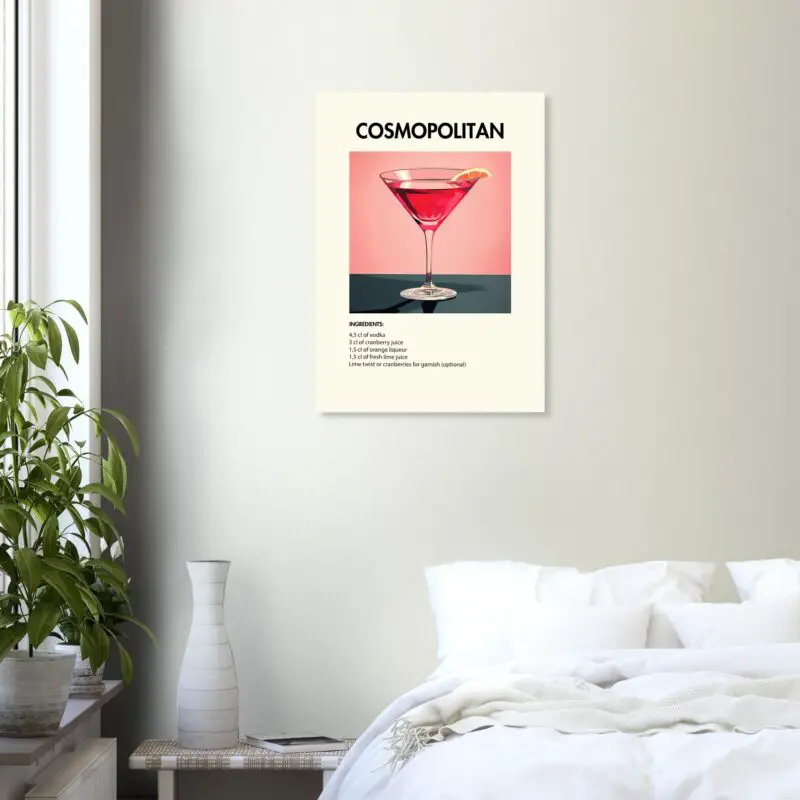 Bild på en av våra drinkposters, med motiv av drinken Cosmopolitan.