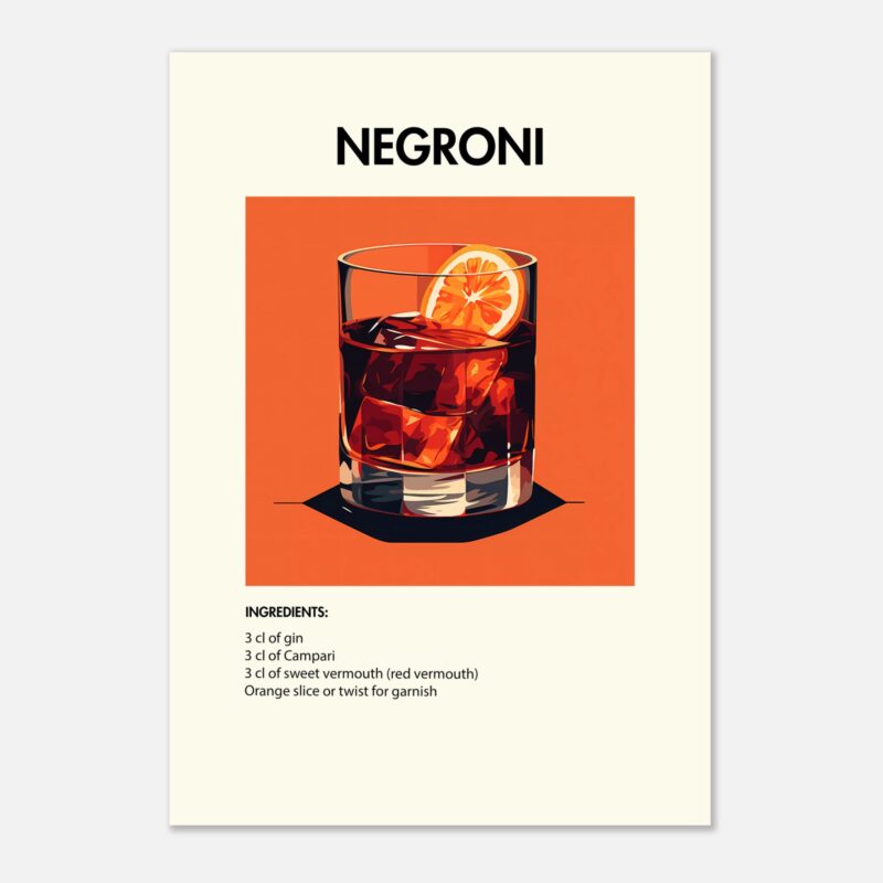 Bild på en av våra drinkposters, med motiv av drinken Negroni.