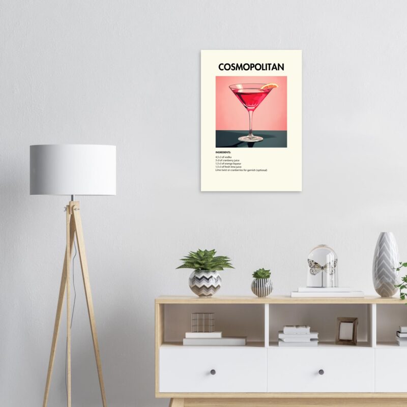 Bild på en av våra drinkposters, med motiv av drinken Cosmopolitan.