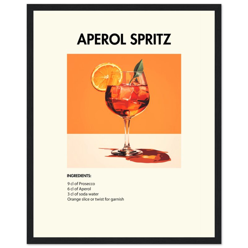 Bild på en av våra drinkposters, med motiv av drinken Aperol Spritz.