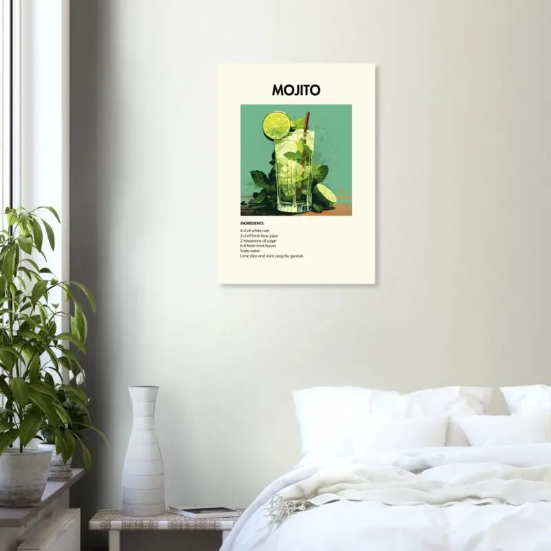 Bild på en av våra drinkposters, med motiv av drinken Mojito.