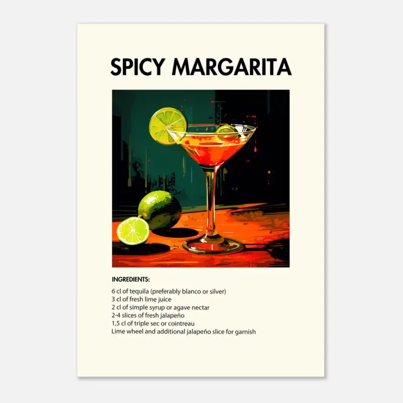 Bild på en av våra drinkposters, med motiv av drinken Spicy Margarita.