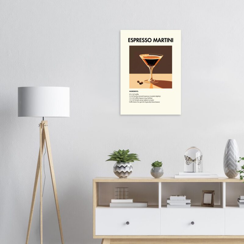 Bild på en av våra drinkposters, med motiv av drinken Espresso Martini.