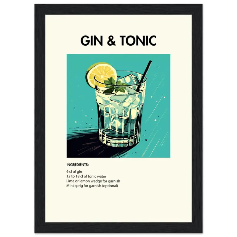 Bild på en av våra drinkposters, med motiv av drinken Gin & Tonic.