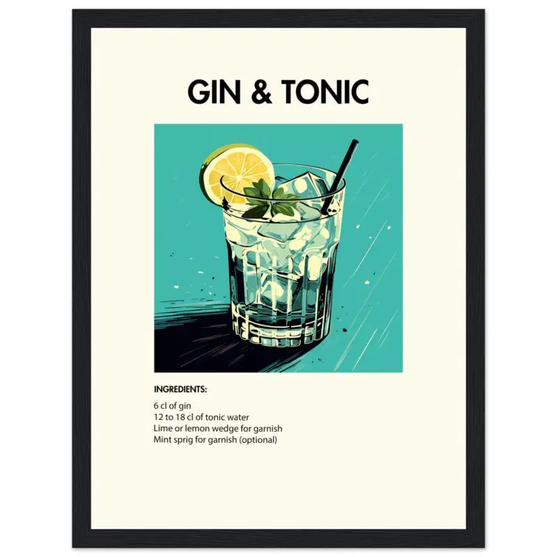 Bild på en av våra drinkposters, med motiv av drinken Gin & Tonic.