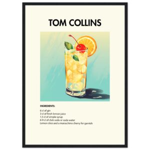 Bild på en av våra drinkposters, med motiv av drinken Tom Collins.