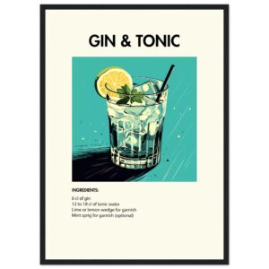 Bild på en av våra drinkposters, med motiv av drinken Gin & Tonic.