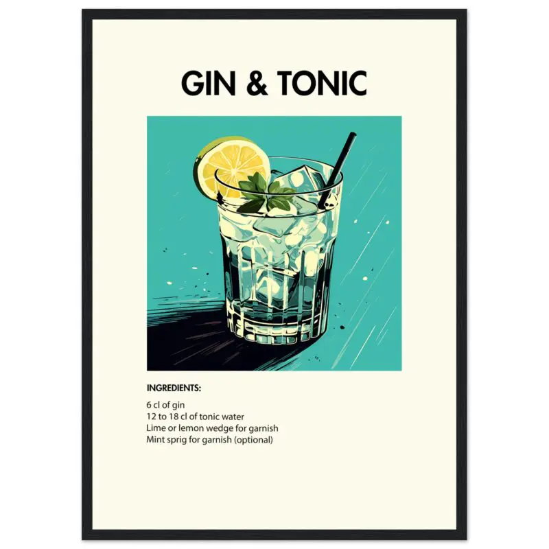 Bild på en av våra drinkposters, med motiv av drinken Gin & Tonic.