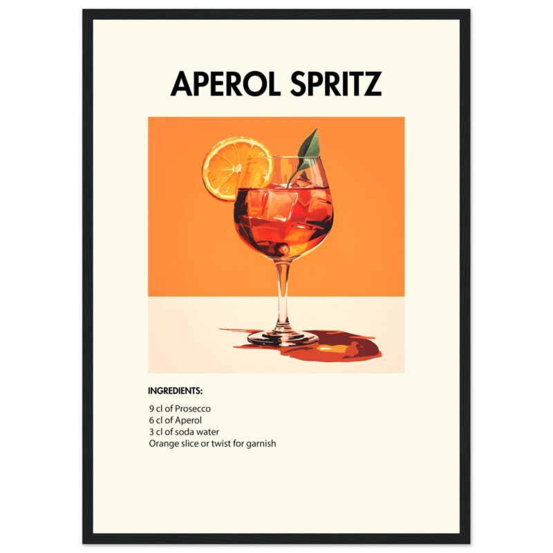 Bild på en av våra drinkposters, med motiv av drinken Aperol Spritz.