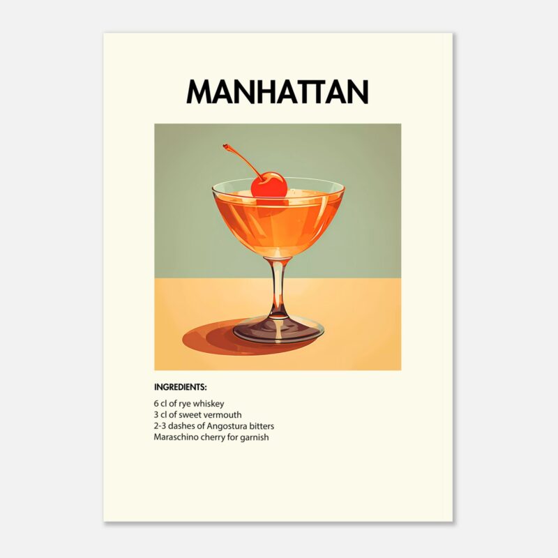 Bild på en av våra drinkposters, med motiv av drinken Manhattan.